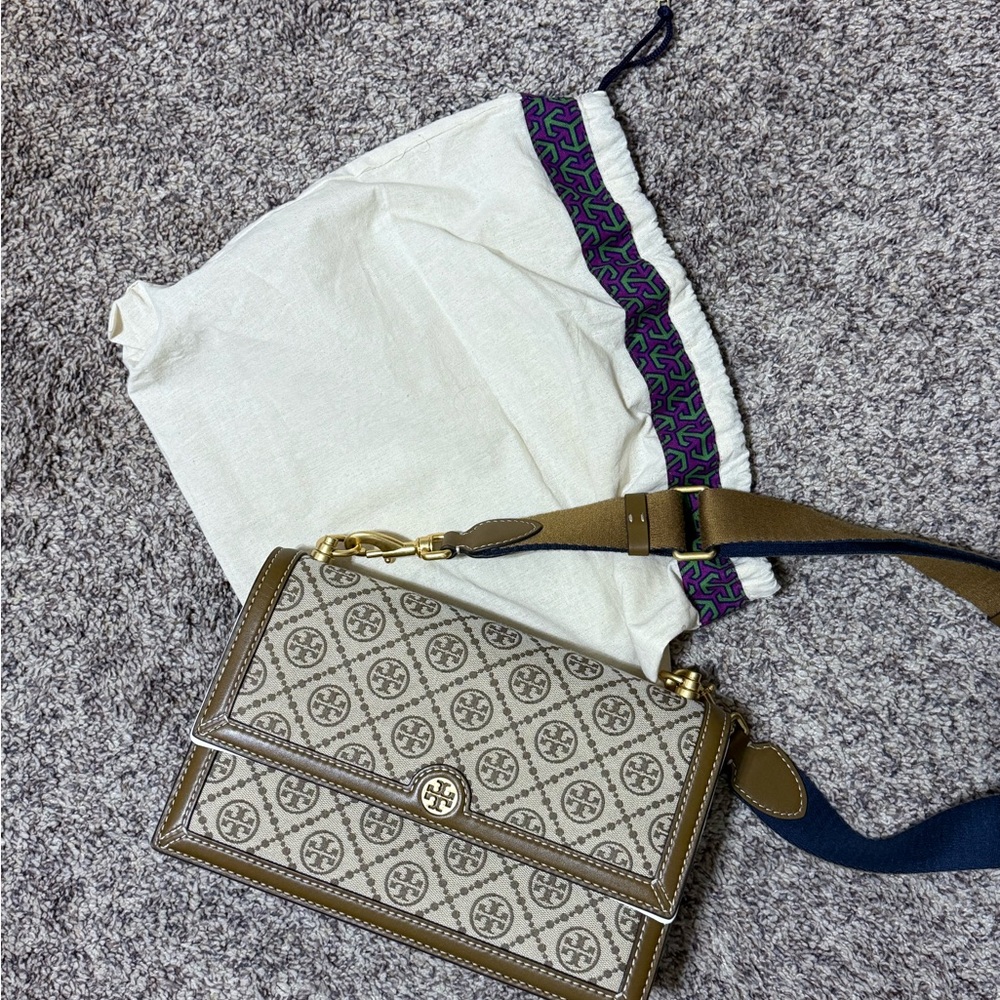 Tory Burch T Monogram Jacquard Crossbody Bag Hazelnut